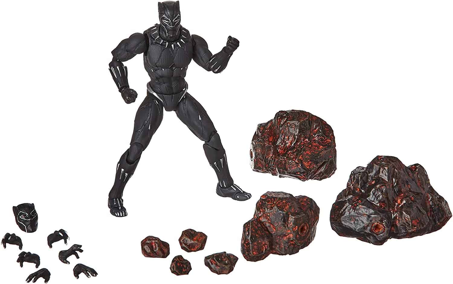 Bandai - Figura Black Panther Movie e e Set Effetti Roca, Nero, 15 cm