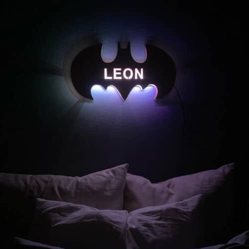 USB Personalized Name Engraved Wooden Bat LED Wall Lamps