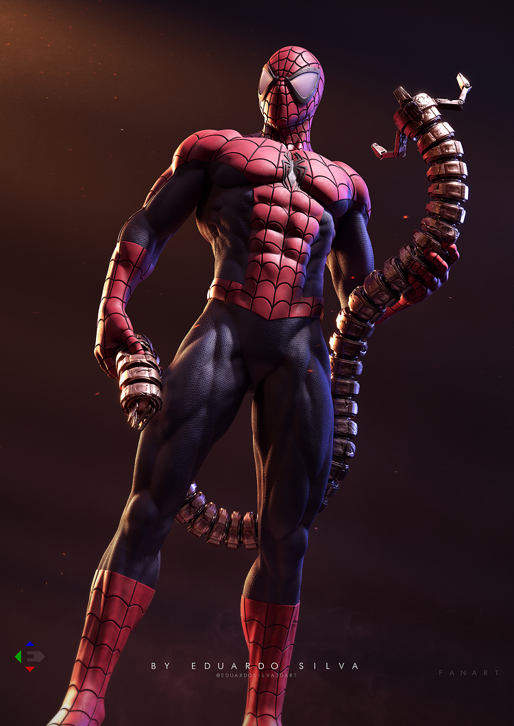 Spiderman with Doctor Octopus Mechanical Appendage by Eduardo Silvaa