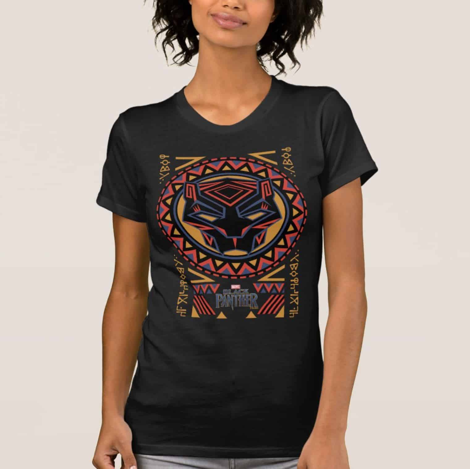 Black Panther | Panther Head Tribal Pattern T-Shirt